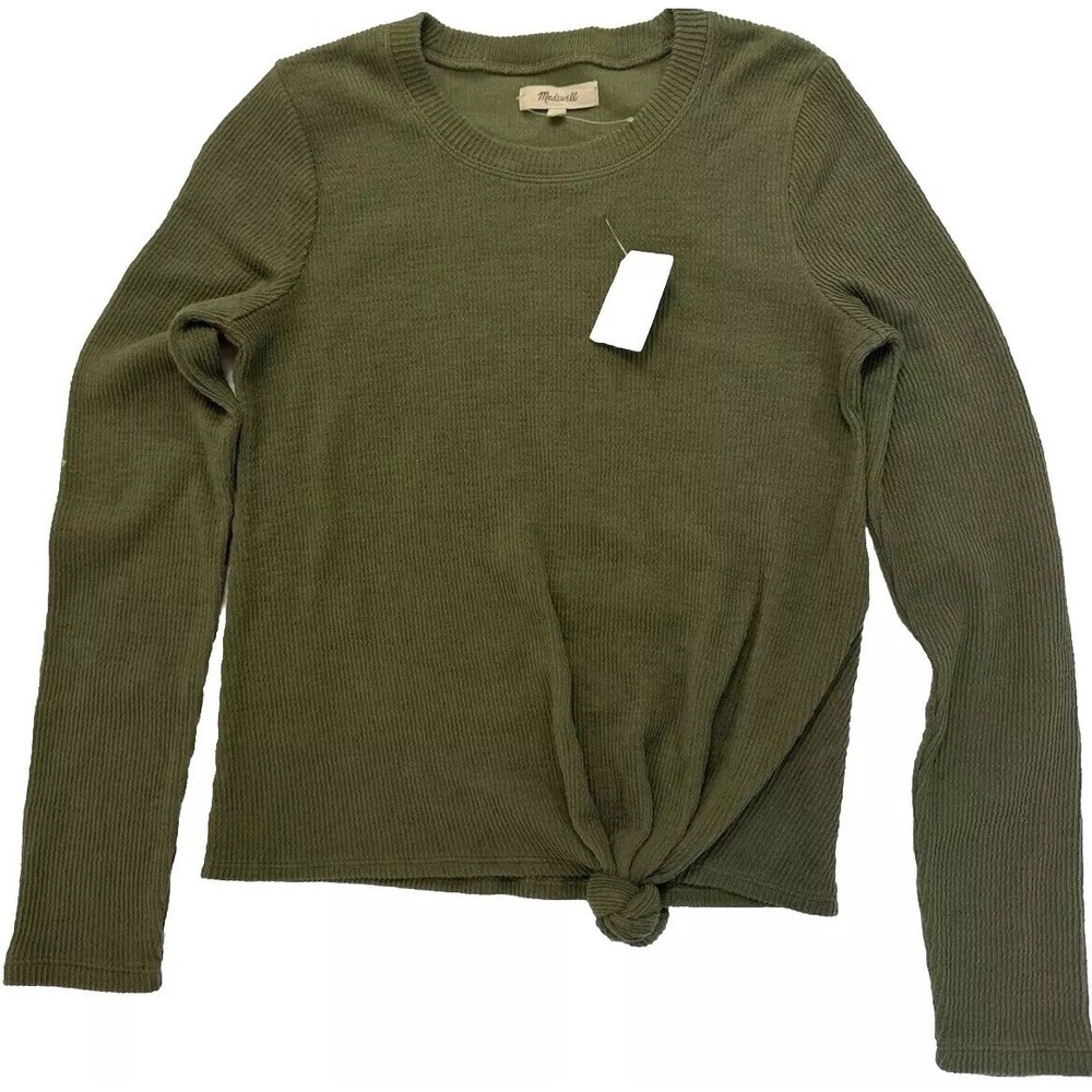 Madewell Top Women X Small Green Ribbed Knit Pullover Shirt Long Sleeve